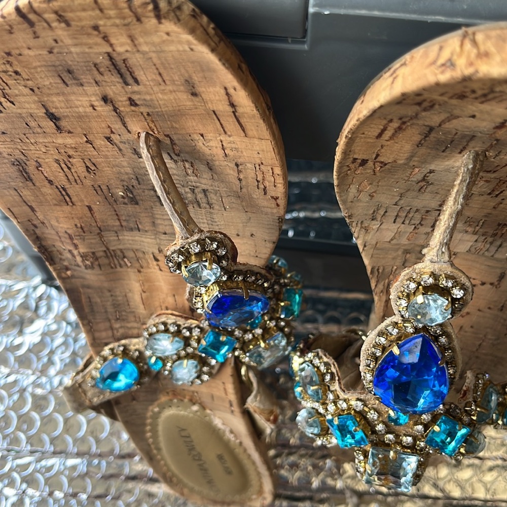 Cynthia Rowley Tan and Blue Sandals with Embellishments - Picture 12 of 14